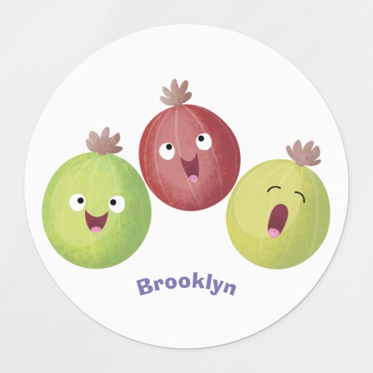 Niedliches Stachelbeertrio Cartoon personalisiert Etiketten (Design 1)