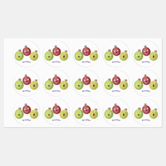 Niedliches Stachelbeertrio Cartoon personalisiert Etiketten (Blatt)