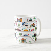 Niedliches Stadtbezirk Cartoon Muster Kaffeetasse (VorderseiteRechts)