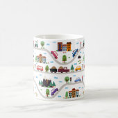 Niedliches Stadtbezirk Cartoon Muster Kaffeetasse (Mittel)
