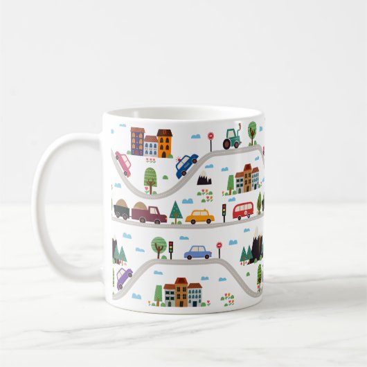 Niedliches Stadtbezirk Cartoon Muster Kaffeetasse (Links)