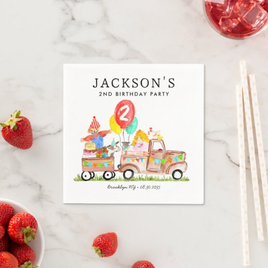 Niedliches Stall Party Tiere LKW Kids Farm Geburts Serviette (Beispiel)