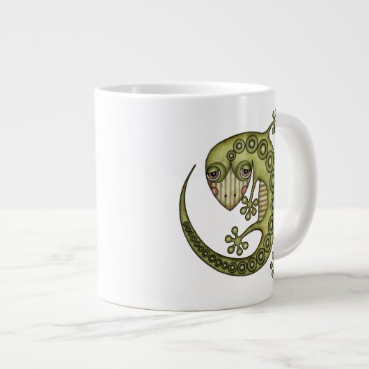 Niedliches Stammes Green Gecko Jumbo-Tasse (Vorderseite Rechts)
