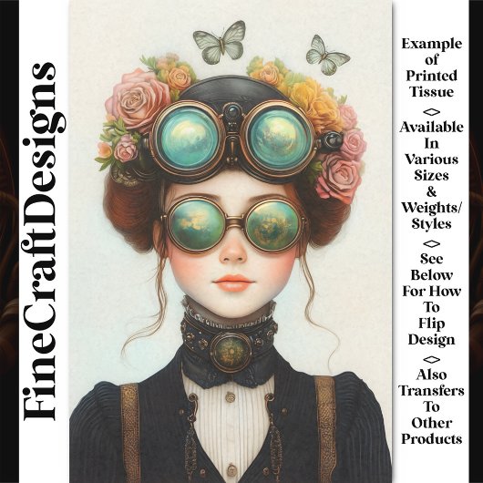 Niedliches Steampunk-Mädchen mit Blume Z8 Decoupag Seidenpapier