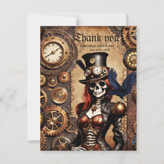 Niedliches Steampunk Skeleton Dankeskarte (Vorderseite)