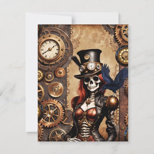 Niedliches Steampunk Skeleton Dankeskarte (Rückseite)