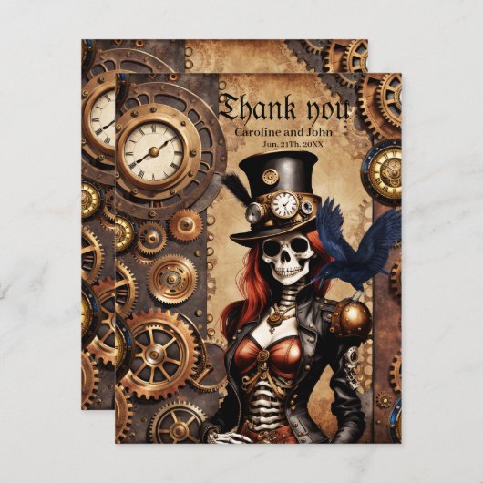 Niedliches Steampunk Skeleton Dankeskarte (Vorne/Hinten)