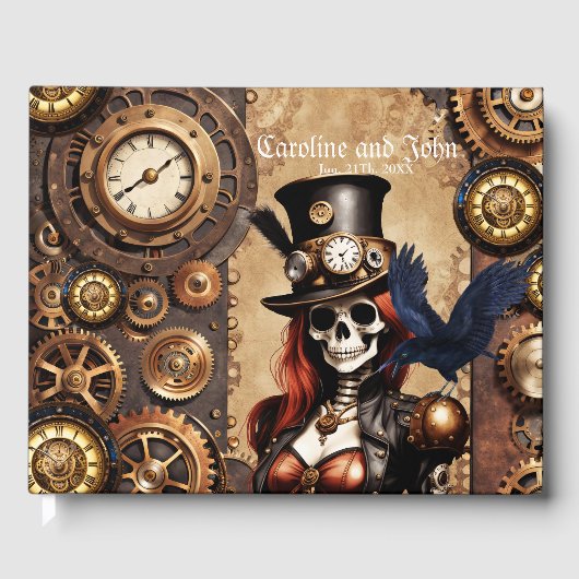 Niedliches Steampunk Skeleton Gästebuch (Vorderseite)