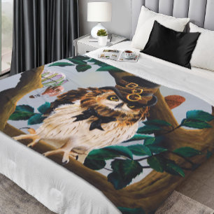 Niedliches Steampunk-Top-Hat-Owl Fleecedecke