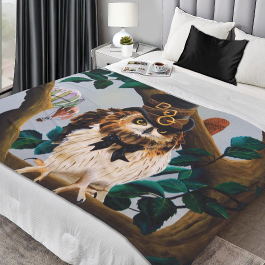 Niedliches Steampunk-Top-Hat-Owl Fleecedecke