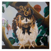 Niedliches Steampunk-Top-Hat-Owl Fliese (Vorderseite)