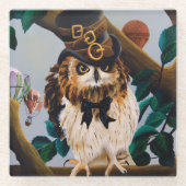 Niedliches Steampunk-Top-Hat-Owl Glasuntersetzer (Vorderseite)