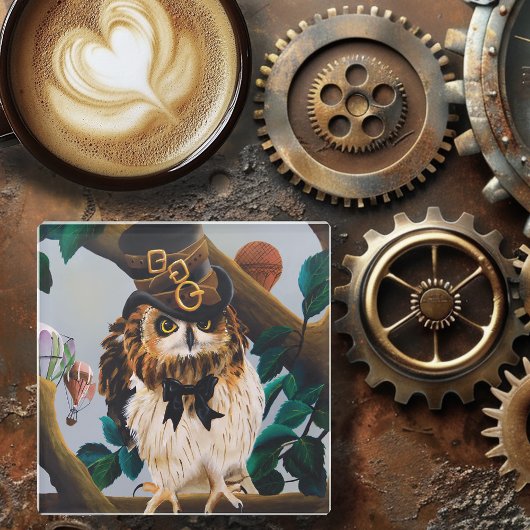 Niedliches Steampunk-Top-Hat-Owl Glasuntersetzer