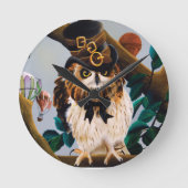 Niedliches Steampunk-Top-Hat-Owl Runde Wanduhr (Vorderseite)