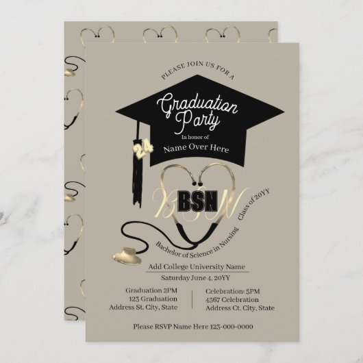 Niedliches stilvolles, modernes Nurse Grad Party Einladung (Vorne/Hinten)