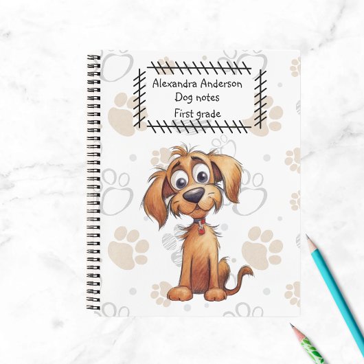 Niedliches Storybook Brown Puppy auf Paws Print Notizblock