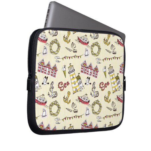 Niedliches Strand-Szenen-Muster Laptopschutzhülle (Vorne Rechts)
