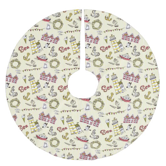 Niedliches Strand-Szenen-Muster Polyester Weihnachtsbaumdecke (Vorderseite)