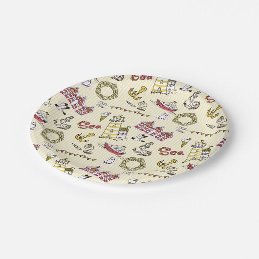Niedliches Strandbild Pappteller (Schrägansicht)