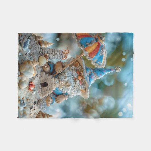 Niedliches Strandgnome mit Regenschirm Fleecedecke (Vorderseite (Horizontal))