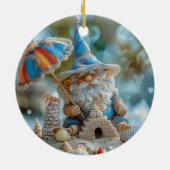 Niedliches Strandgnome mit Regenschirm Keramik Ornament (Hinten)