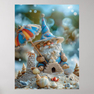 Niedliches Strandgnome mit Regenschirm Poster