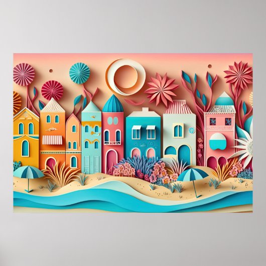 niedliches Strandhaus mit 3D-Effekt Poster (Vorne)