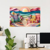 niedliches Strandhaus mit 3D-Effekt Poster (Heimbüro)