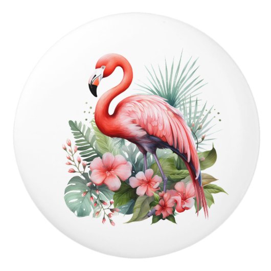 Niedliches Strandhaus mit rosa Flamingo Keramikknauf (Vorderseite)