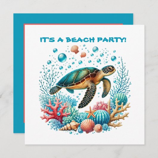 Niedliches Strandschildkröten-Party Einladung (Vorne/Hinten)