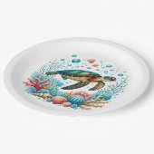 Niedliches Strandschildkröten-Party Pappteller (Schrägansicht)