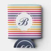 Niedliches Streifenmuster mit Monogramm Dosenkühler (Rückseite)
