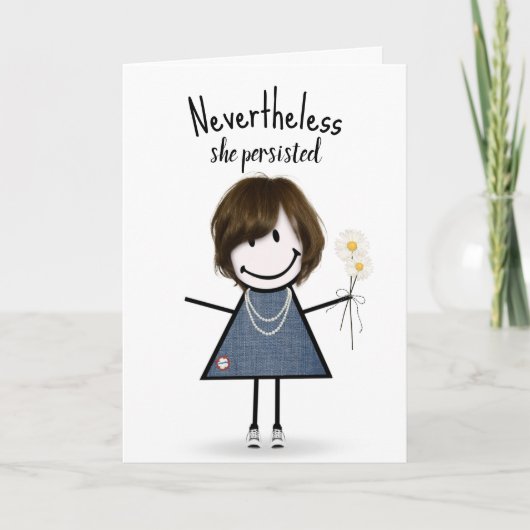 Niedliches Strichfigur-Mädchen in Denim Dress Insp Karte (Vorderseite)