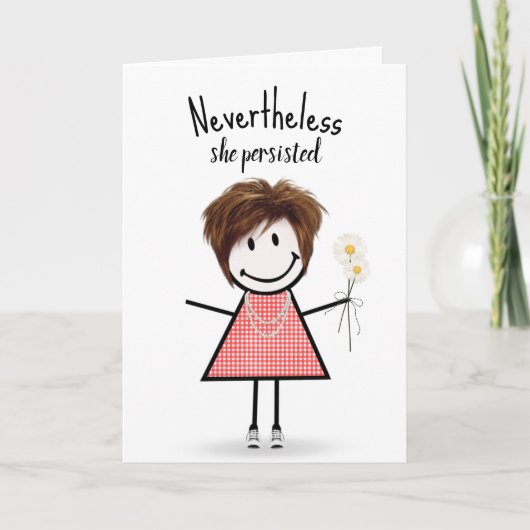 Niedliches Strichfigur-Mädchen in Gingham Dress In Karte (Vorderseite)