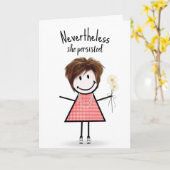 Niedliches Strichfigur-Mädchen in Gingham Dress In Karte (Gelbe Blume)