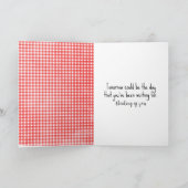 Niedliches Strichfigur-Mädchen in Gingham Dress Karte (Innenseite)