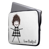 Niedliches Strichfigur-Mädchen mit Frisur und Name Laptopschutzhülle (Vorderseite Links)