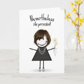 Niedliches Strichfigur-Mädchen mit Zitat Karte (Gelbe Blume)