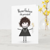 Niedliches Strichfigur-Mädchen mit Zitat Karte (Gelbe Blume)