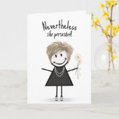 Niedliches Strichfigur-Mädchen mit Zitat Karte (Gelbe Blume)