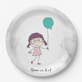 Niedliches Strichfigur-Mädchen Wasserfarbe Aquamar Pappteller