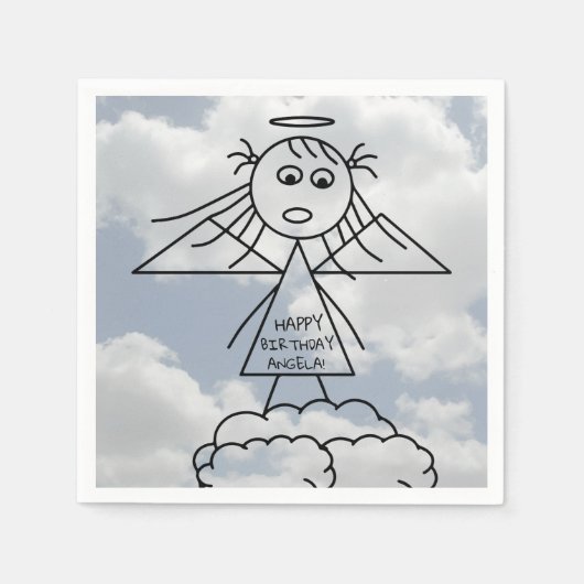 Niedliches Strichmännchen Angel Girl über Wolken G Serviette (Vorderseite)