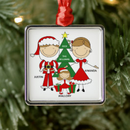 Niedliches Strichmännchen Familie von 3 Weihnachts Ornament Aus Metall