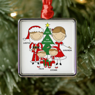 Niedliches Strichmännchen Familie von 4 Weihnachts Ornament Aus Metall