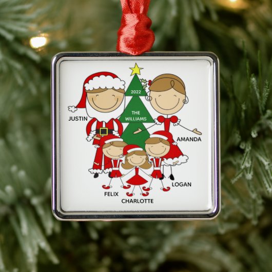Niedliches Strichmännchen Familie von 5 Weihnachts Ornament Aus Metall (Baum)