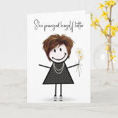 Niedliches Strichmännchen Girl for Friend's Birthd Karte (Gelbe Blume)