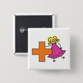 Niedliches Strichmännchen Girl mit Plus-Zeichen Button (Vorne & Hinten)