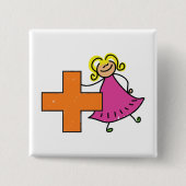Niedliches Strichmännchen Girl mit Plus-Zeichen Button (Vorderseite)