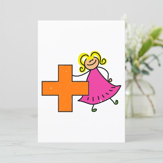 Niedliches Strichmännchen Girl mit Plus-Zeichen Einladung