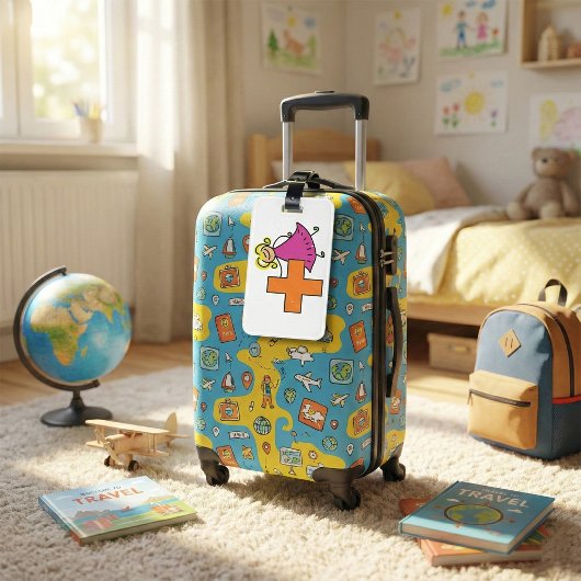 Niedliches Strichmännchen Girl mit Plus-Zeichen Gepäckanhänger